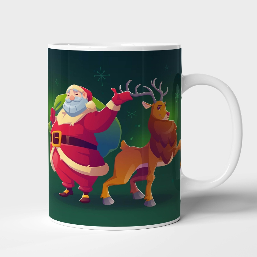 Caneca de Cerâmica "Noite de Natal" com Papai Noel e Sua Rena Estelar
