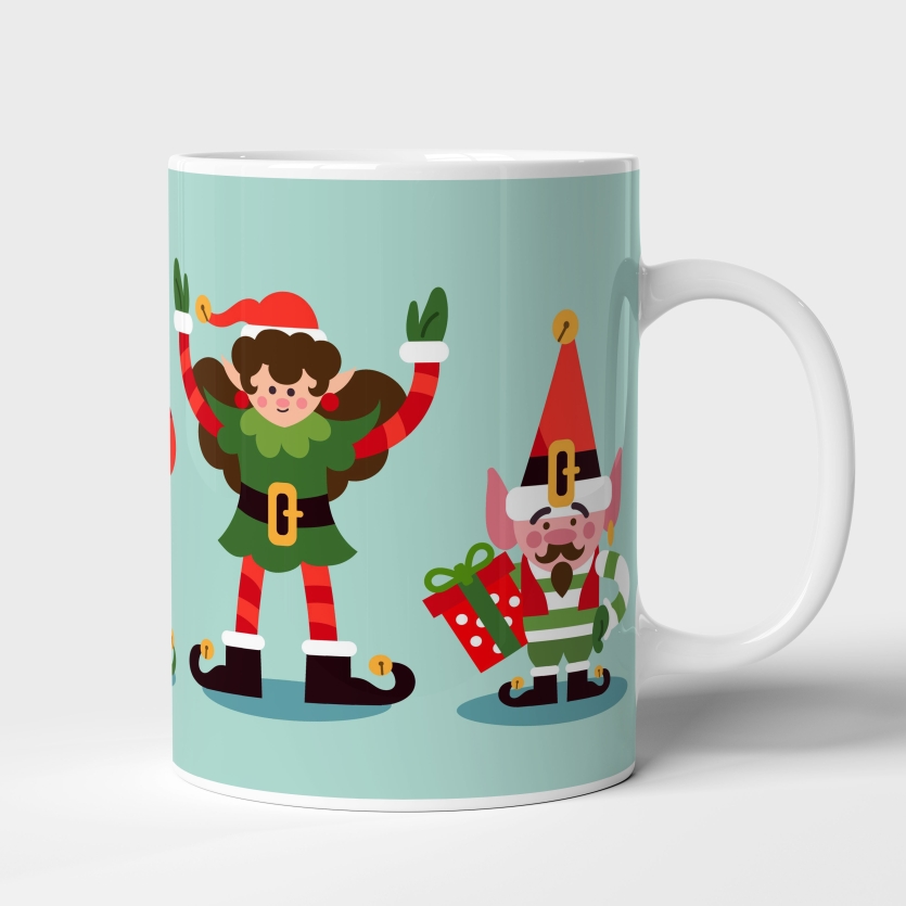 Caneca de Cerâmica "Duendes do Natal" com Adoráveis Ajudantes Portando Presentes Festivos