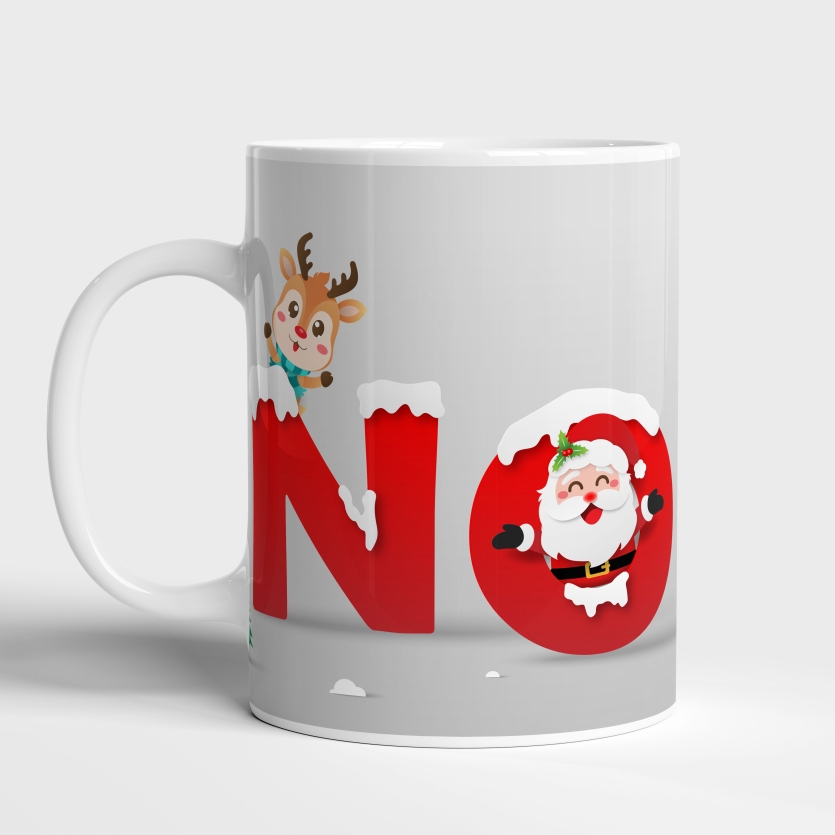 Caneca de Cerâmica "Noel Festivo" Palavra NOEL Adornada com Enfeites Natalinos