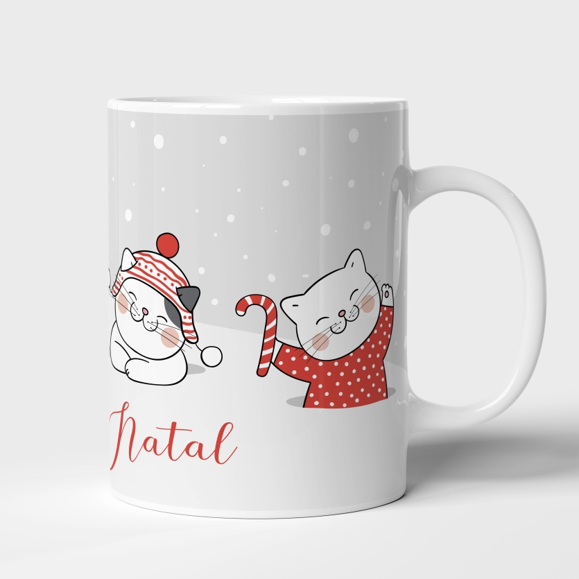 Caneca de Cerâmica "Gatinhos Natalinos": Adoráveis Felinos em Clima Festivo de Natal