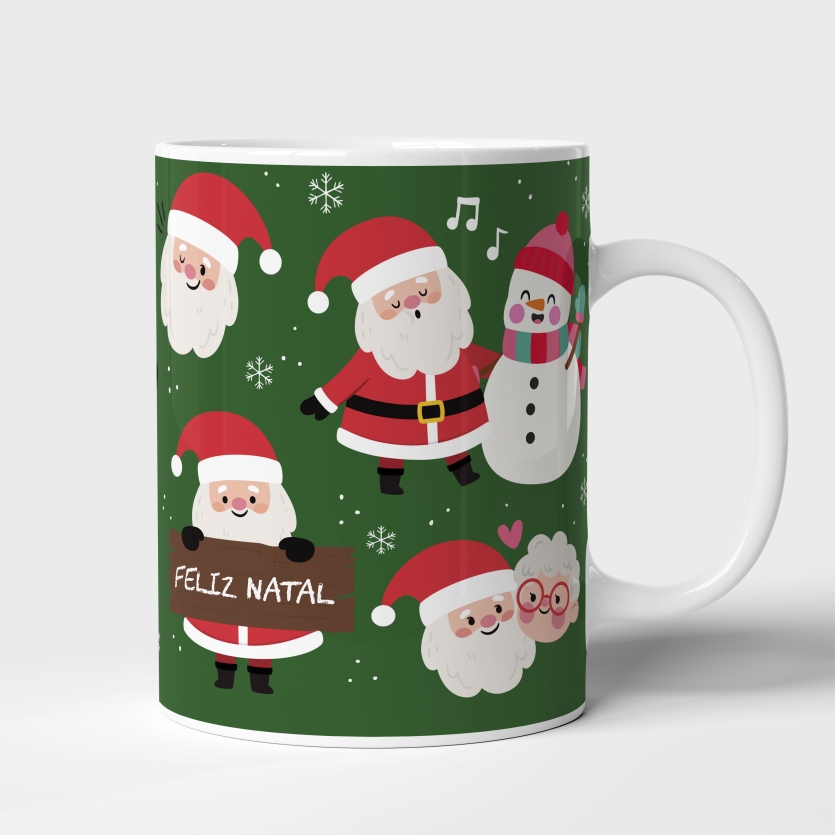 Caneca de Cerâmica Papai Noel com Fundo Verde