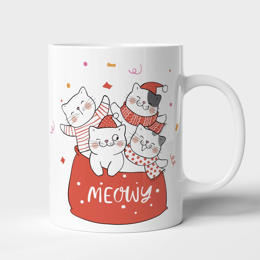 Caneca de Cerâmica Natalina Felinos Festivos