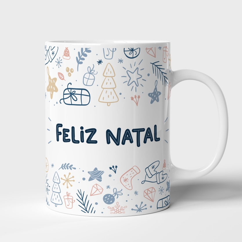 Caneca de Cerâmica Feliz Natal Azuis