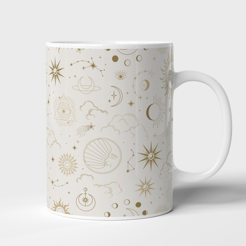 Caneca de Cerâmica Mística Símbolos de Lua e Sol