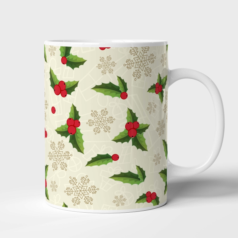 Caneca de Cerâmica Folhas e Flocos de Natal