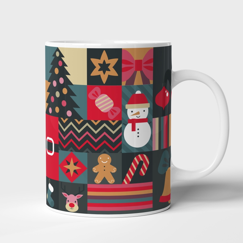 Caneca de Cerâmica Símbolos de Natal Ornamentos Geométricos