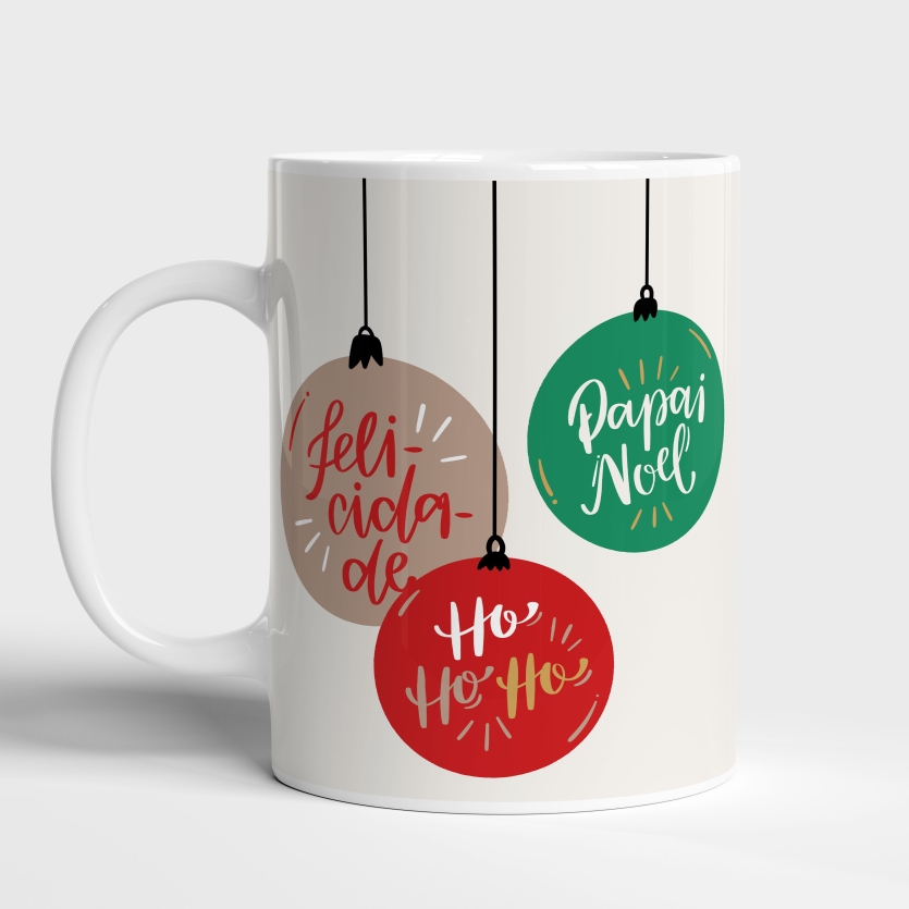 Caneca de Cerâmica Bolas de Natal com Felicitações