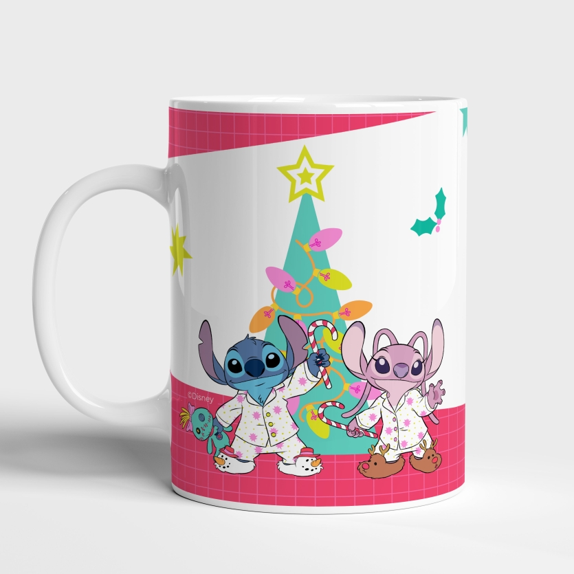 Caneca de Cerâmica Lilo e Stitch Natal