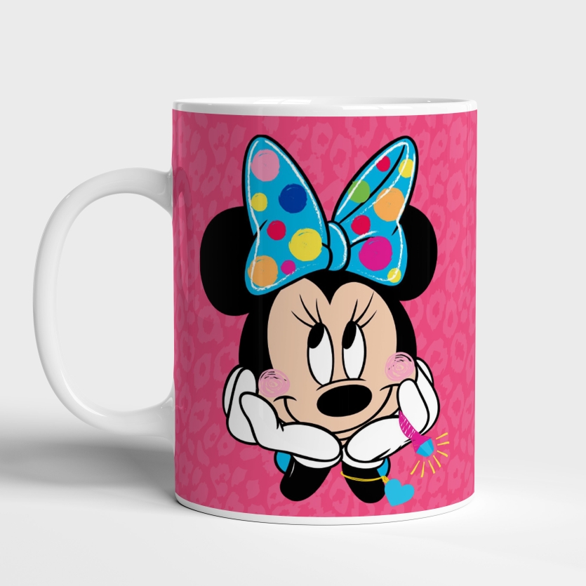 Caneca de Cerâmica Minnie - Fundo Rosa