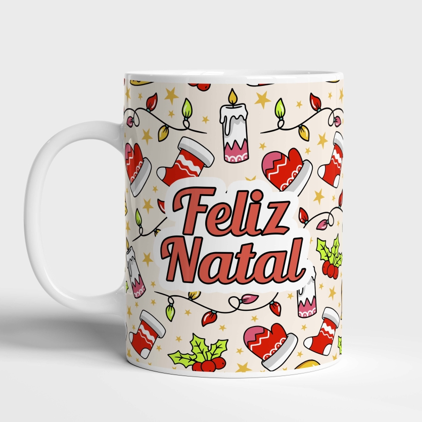 Caneca de Cerâmica Feliz Natal Luvas Natalinas