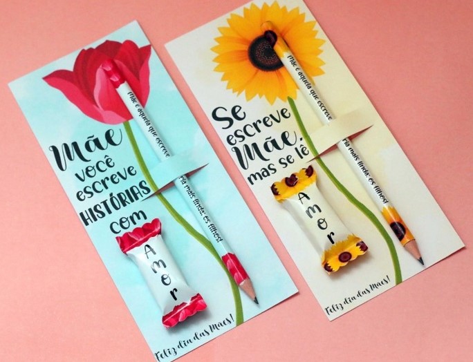 Lembrancinha dia das Mães Lápis com Bala - Kit com 20